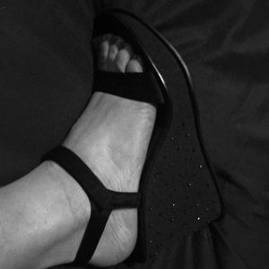 Black strapped beaded high platform heels